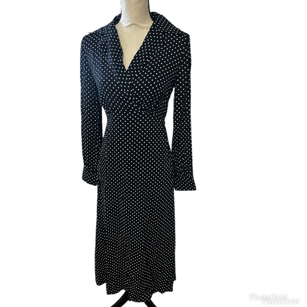 & Other Stories Black Polka Dot midi dress collared longsleeves side zip size 2